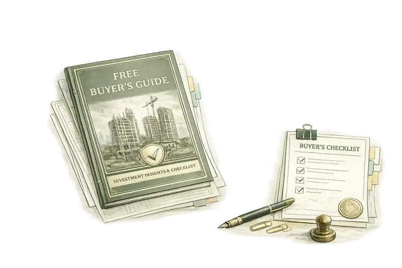 The Free Buyer's Guide with a buyer's checklist, fountain pen and seal
