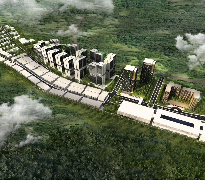 Aerial masterplan visualization of the Landmark 271 mixed-use development