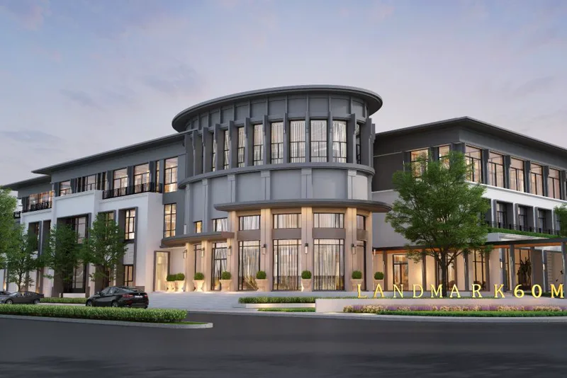 Architectural render of the Landmark 60M clubhouse with rotunda entrance, Chip Mong Land