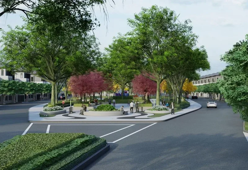 Aerial visualization of the Park Land Pochentong masterplan