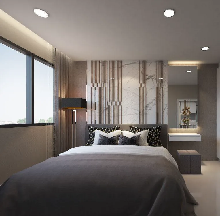Design rendering of a bedroom interior at Park Land TK Condo