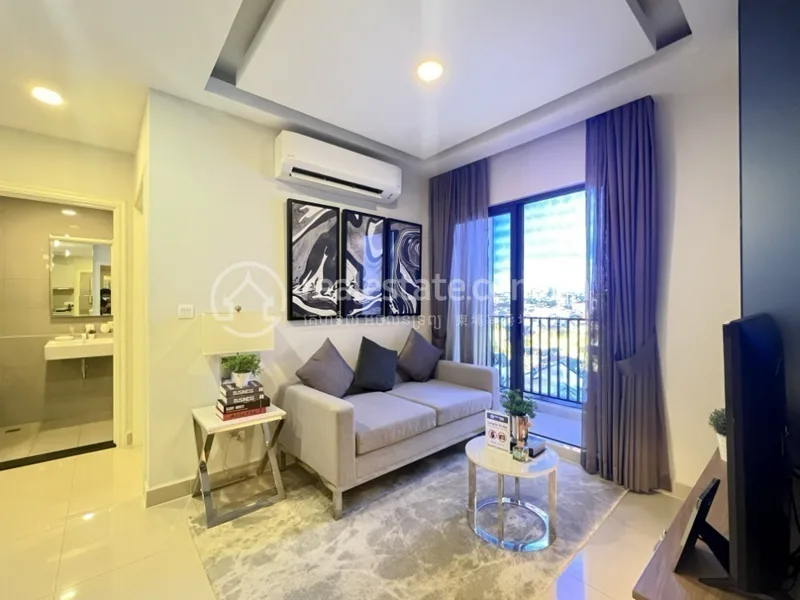 Furnished living room in a Park Land TK Condo show unit
