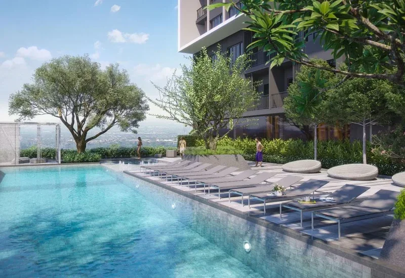 Aerial view of the Park Land TK borey and adjacent condo towers in Sen Sok, Phnom Penh