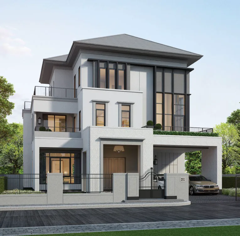 Queen Villa exterior at The Park Land 598 by Chip Mong Land, a three-storey detached home