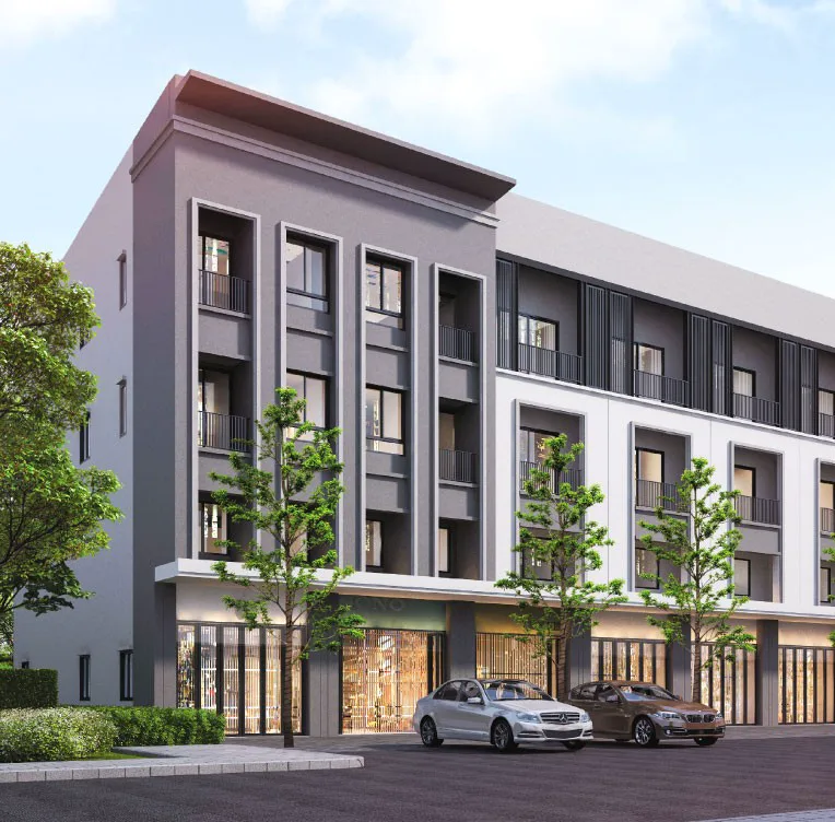 Shophouse row at The Park Land 598 by Chip Mong Land