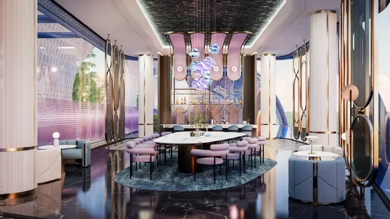 Ocean-view rendering of Time Square 10 showing the tower with sea views and pool deck