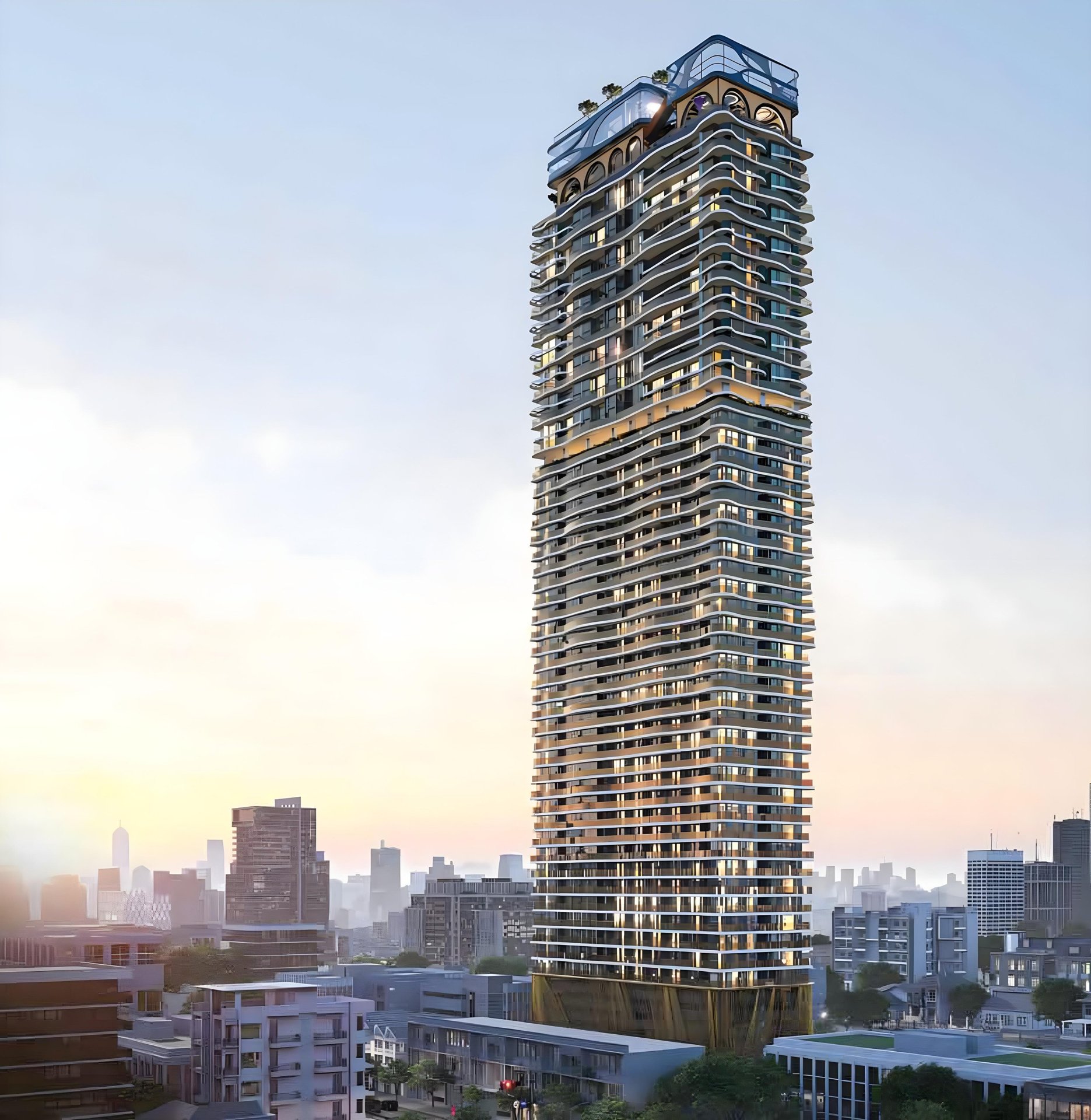 Architectural rendering of the Time Square 8 tower in the Russian Market area