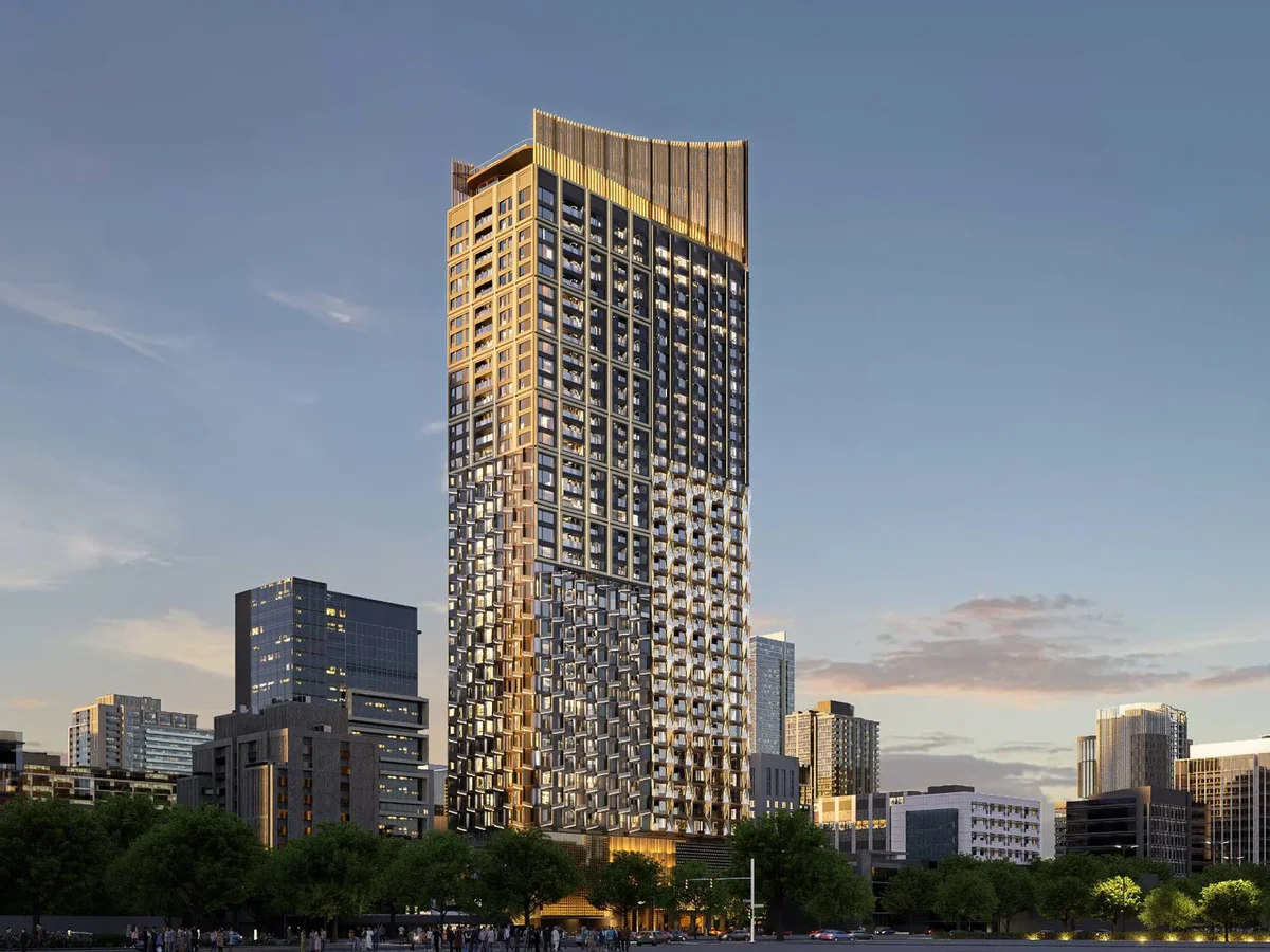 Rendering of the Gatsby Residence pool and amenity deck with skyline views