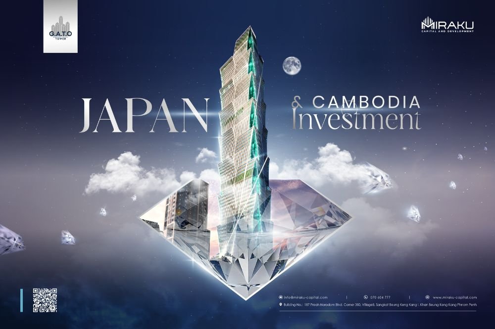 Stylised G.A.T.O Tower render marketing the Japan–Cambodia investment partnership